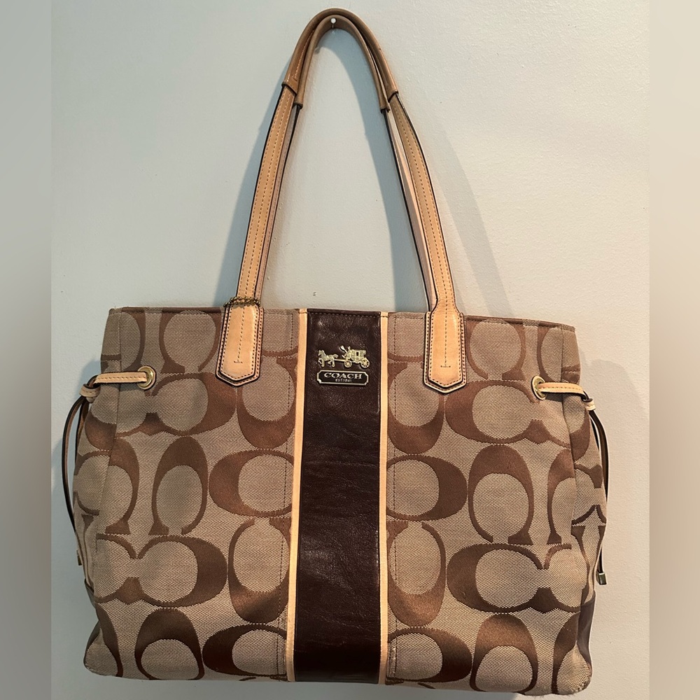 Coach Brown and Tan Canvas and Leather Tote